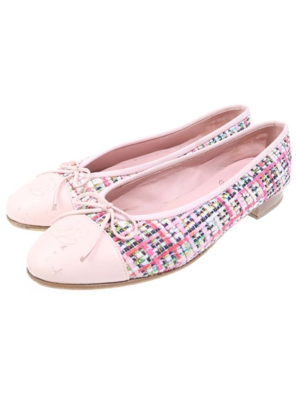 Chanel Ballerina CC Logo Tweed Flat Shoes Pink - Picture 2 of 6